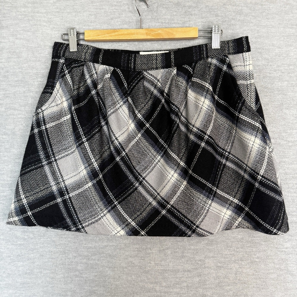 Old Navy Mini Skirt Womens 10 Black Plaid Wool Blend Heritage Academia Y2K Pleat